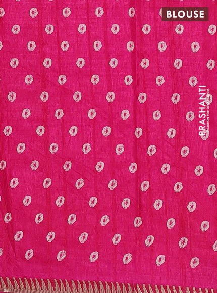 Semi raw silk saree pink with butta prints and temple design zari woven border