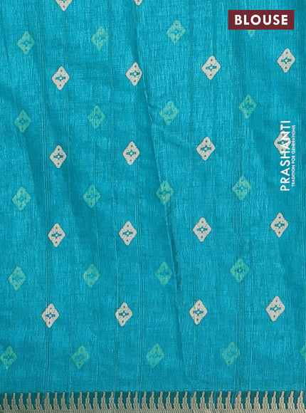 Semi raw silk saree teal green with butta prints and temple design zari woven border
