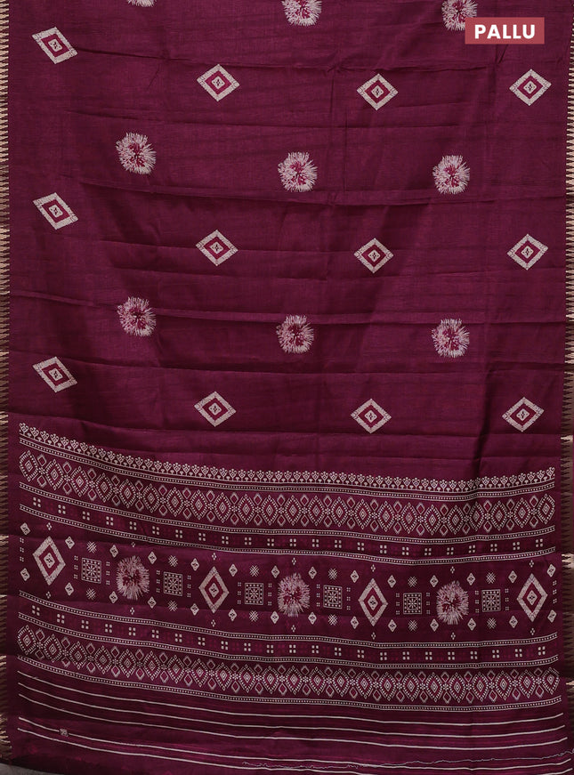 Semi raw silk saree wine shade with butta prints and temple design zari woven border
