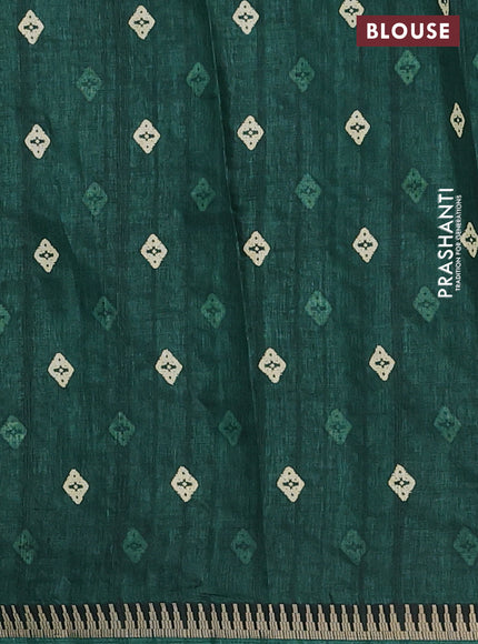 Semi raw silk saree dark green with butta prints and temple design zari woven border