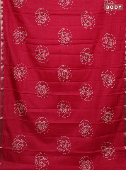 Semi raw silk saree pink with floral butta prints and temple design zari woven border