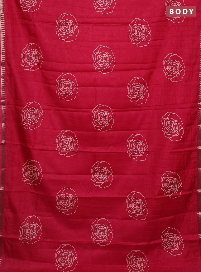 Semi raw silk saree pink with floral butta prints and temple design zari woven border