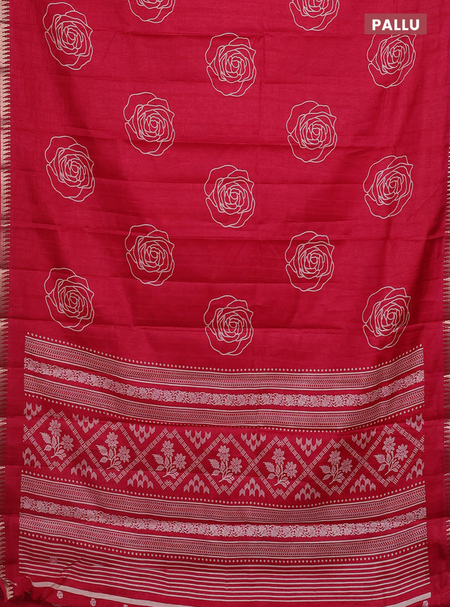 Semi raw silk saree pink with floral butta prints and temple design zari woven border