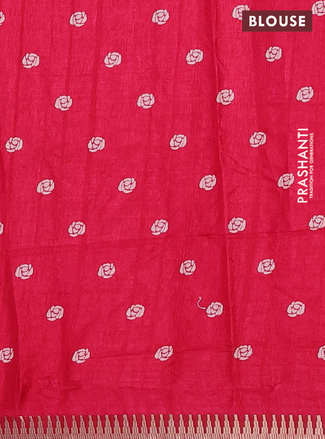 Semi raw silk saree pink with floral butta prints and temple design zari woven border
