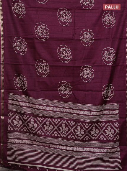 Semi raw silk saree wine shade with floral butta prints and temple design zari woven border