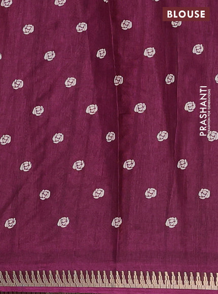 Semi raw silk saree wine shade with floral butta prints and temple design zari woven border