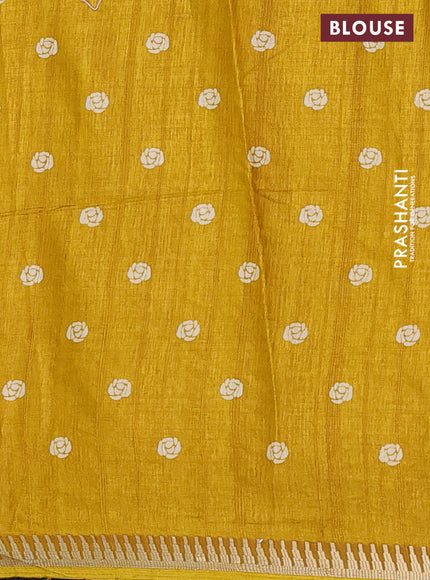 Semi raw silk saree mustard yellow with floral butta prints and temple design zari woven border