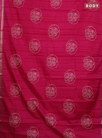 Semi raw silk saree pink with floral butta prints and temple design zari woven border