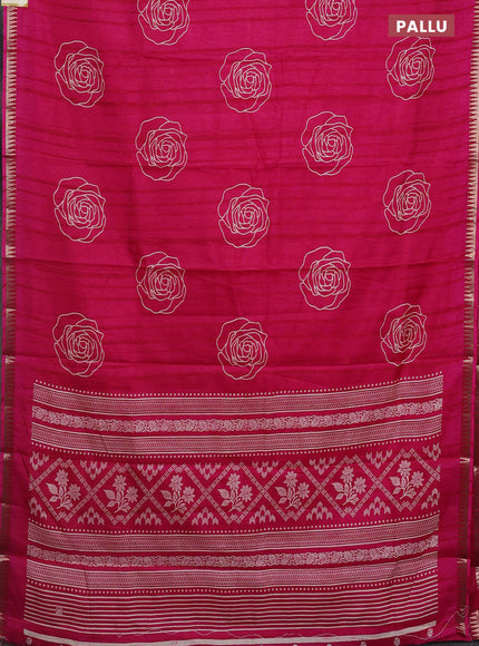 Semi raw silk saree pink with floral butta prints and temple design zari woven border