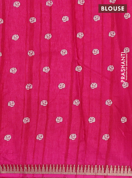 Semi raw silk saree pink with floral butta prints and temple design zari woven border
