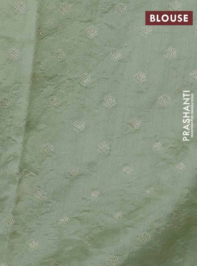 Pure organza silk saree pista green with allover embroidery and floral embroidery border