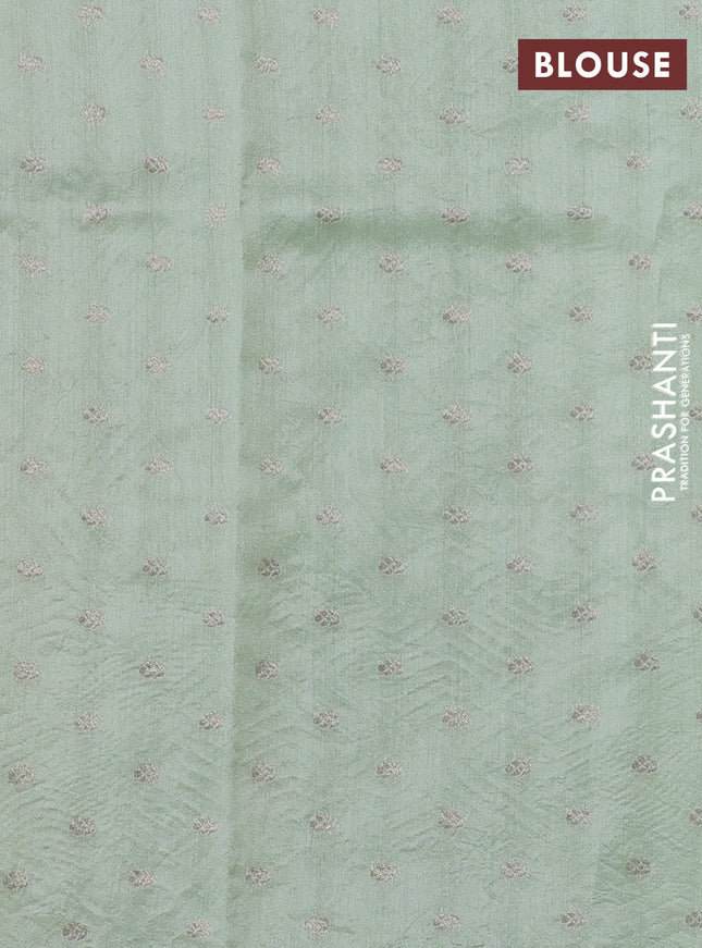 Pure organza silk saree pista green with allover embroidery and scallop border