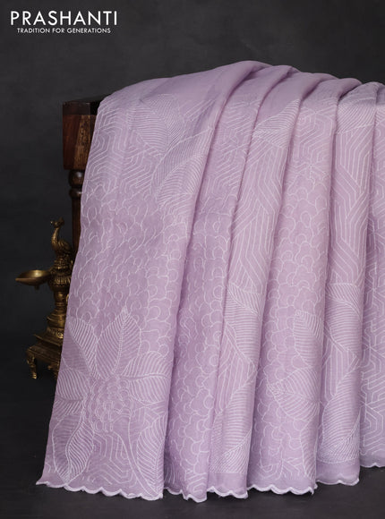 Pure organza silk saree lavender with allover embroidery and scallop border