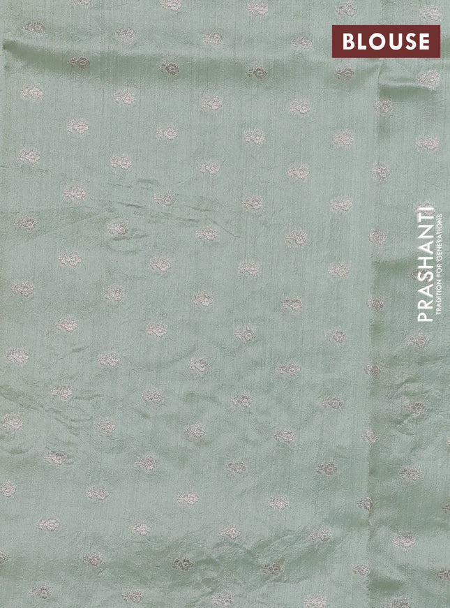 Pure organza silk saree pastel green with floral embroidery and scallop border