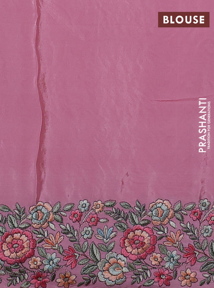 Pure organza silk saree light pink with allover embroidery and floral embroidery border