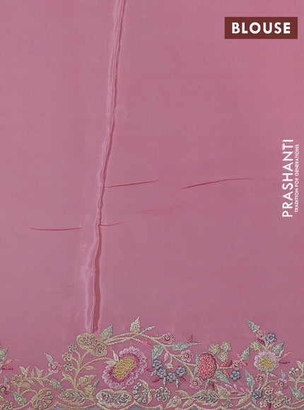 Pure organza silk saree off white and pastel pink with floral embroidery buttas and floral embroidery border