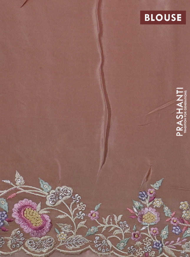 Pure organza silk saree sandal with floral embroidery buttas and floral embroidery border