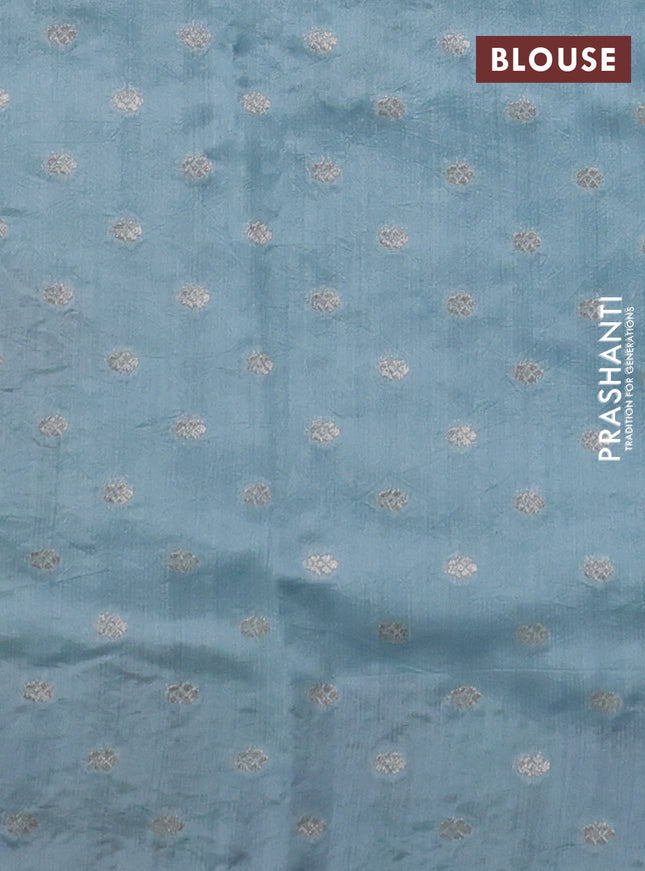 Pure organza silk saree pastel blue with floral embroidery buttas and floral embroidery border