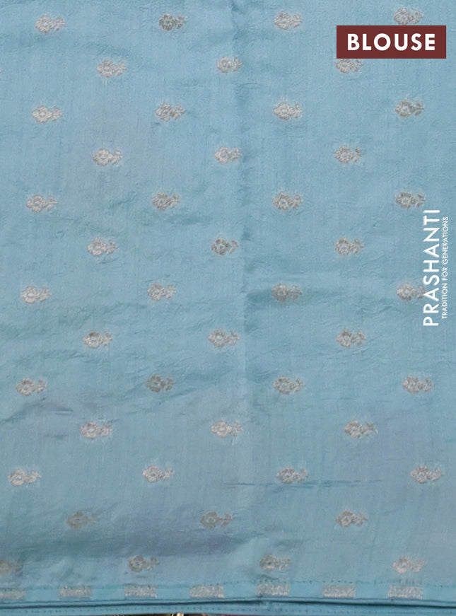 Pure organza silk saree light blue with floral embroidery buttas and floral embroidery border