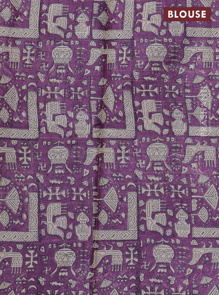 Pure tussar silk saree elephant grey and purple with allover zari checked pattern and printed border