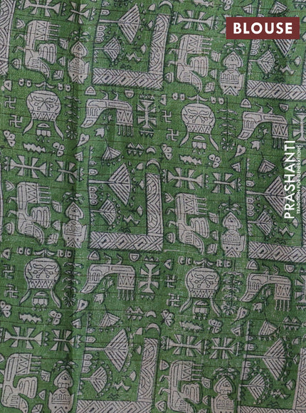 Pure tussar silk saree blue and light green with allover zari checked pattern and printed border