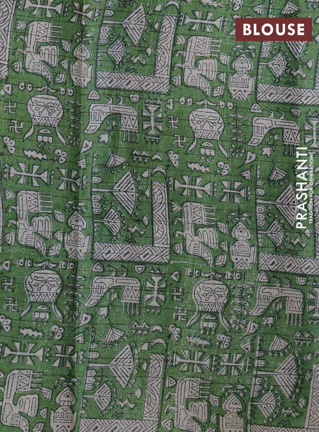 Pure tussar silk saree blue and light green with allover zari checked pattern and printed border