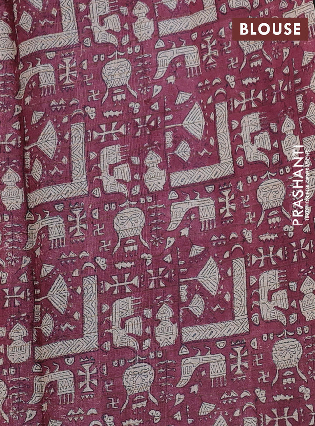 Pure tussar silk saree black and maroon with allover zari checked pattern and printed border