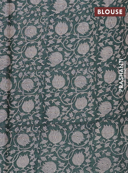 Pure tussar silk saree wine shade and peacock green with allover zari checked pattern and kalamkari printed border