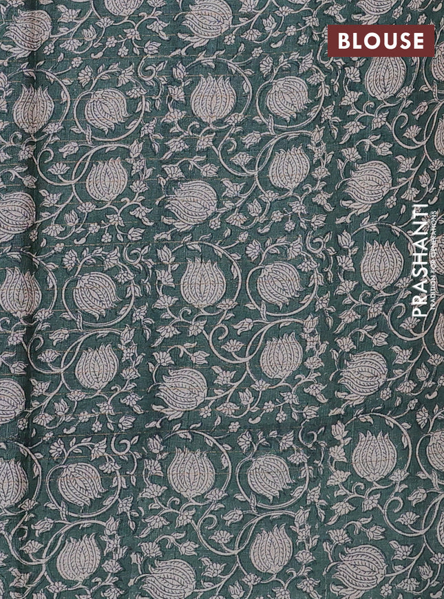 Pure tussar silk saree wine shade and peacock green with allover zari checked pattern and kalamkari printed border