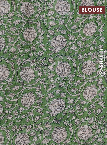 Pure tussar silk saree blue and light green with allover zari checked pattern and kalamkari printed border