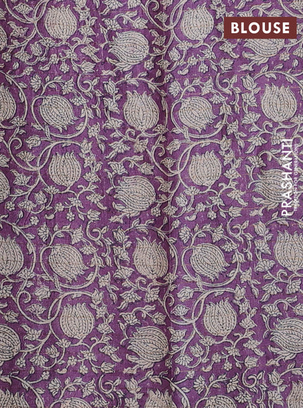 Pure tussar silk saree black and violet with allover zari checked pattern and kalamkari printed border