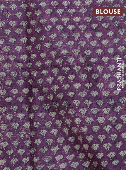 Pure tussar silk saree blue and purple shade with allover zari checked pattern and printed border