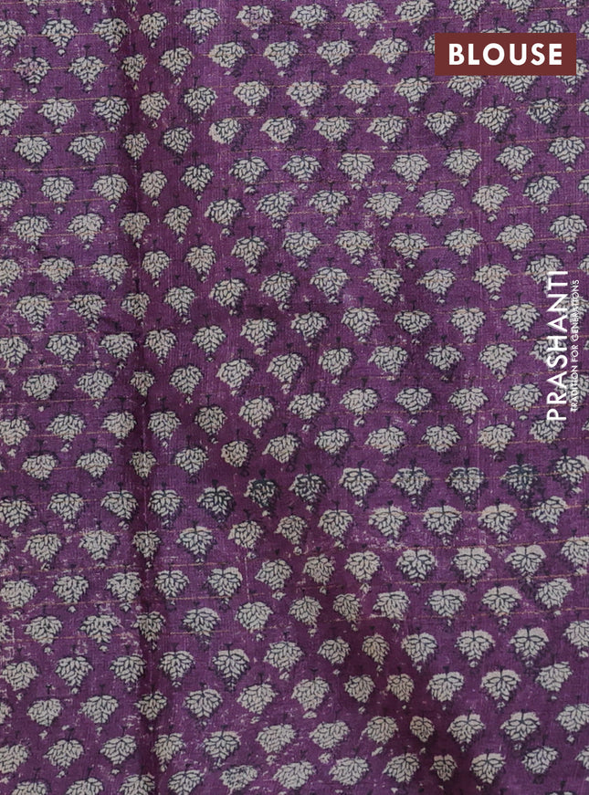 Pure tussar silk saree blue and purple shade with allover zari checked pattern and printed border
