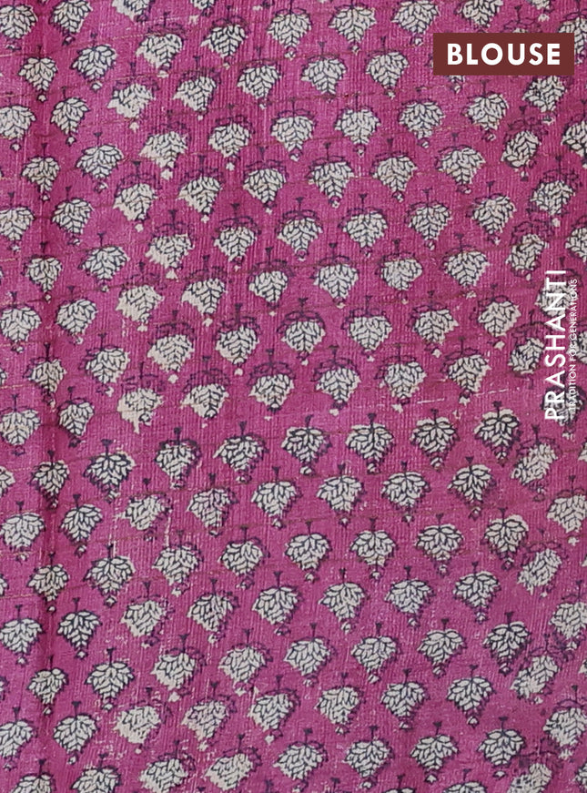 Pure tussar silk saree orange and purple with allover zari checked pattern and printed border