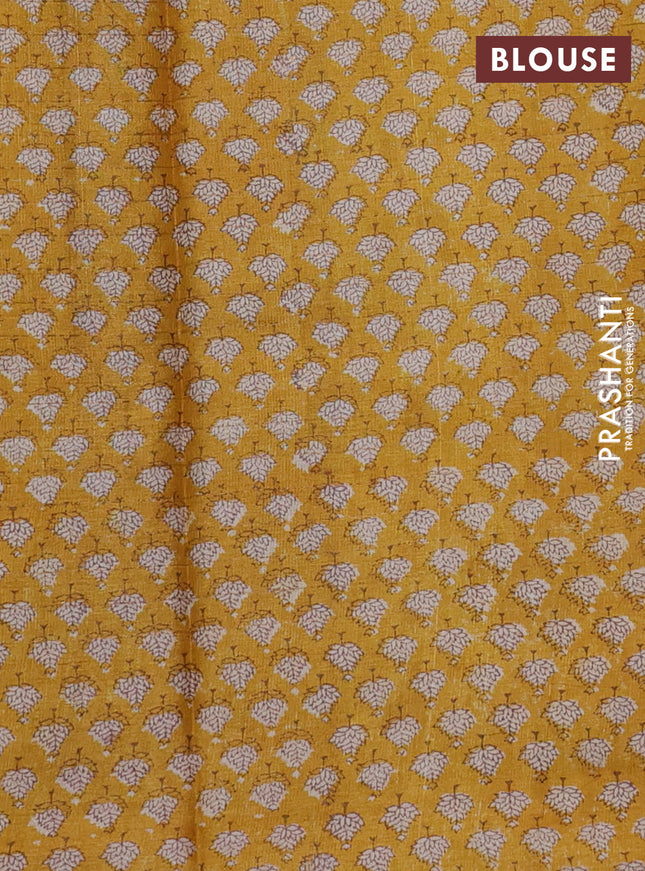 Pure tussar silk saree grey and mustard yellow with allover zari checked pattern and printed border