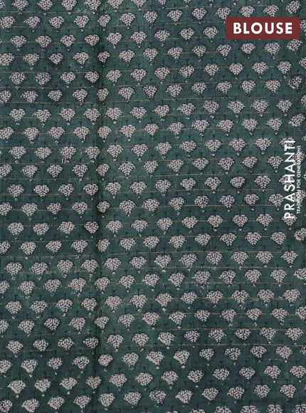 Pure tussar silk saree cs blue and dark green with allover zari checked pattern and printed border