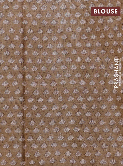 Pure tussar silk saree green and beige with allover zari checked pattern and printed border