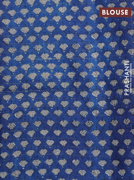 Pure tussar silk saree purple and blue with allover zari checked pattern and printed border