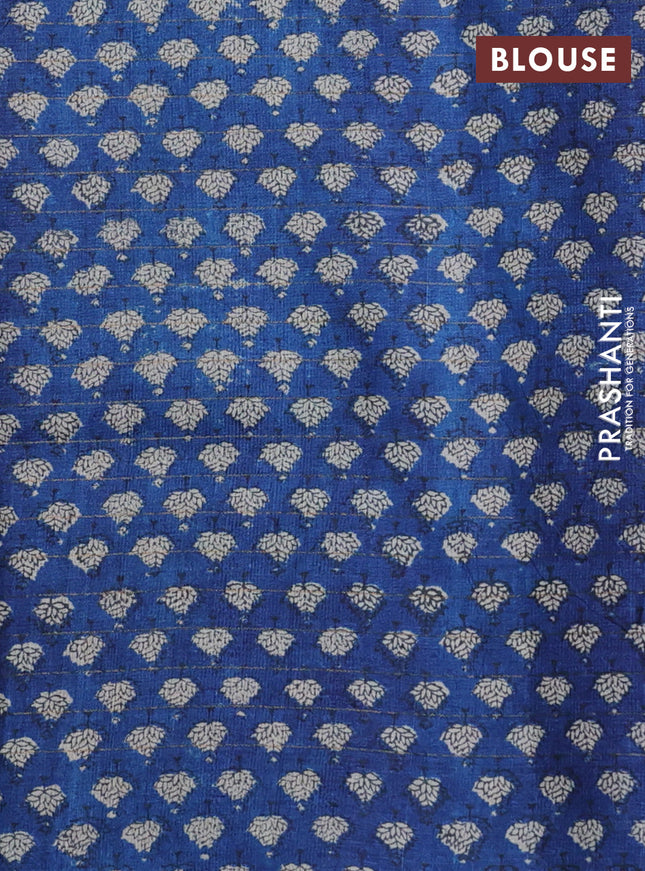 Pure tussar silk saree purple and blue with allover zari checked pattern and printed border
