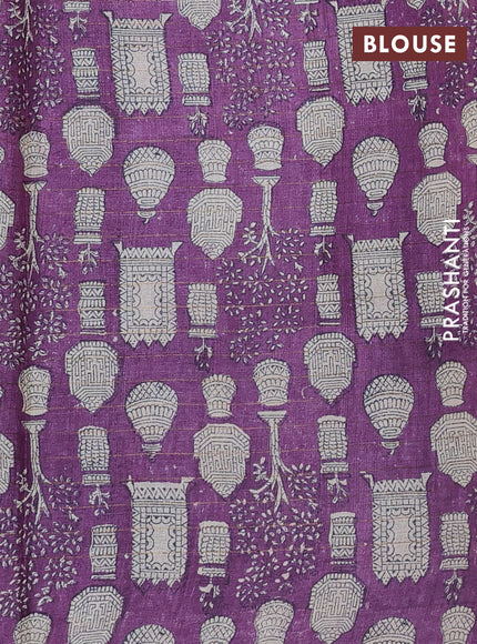 Pure tussar silk saree blue and purple with allover zari checked pattern and printed border