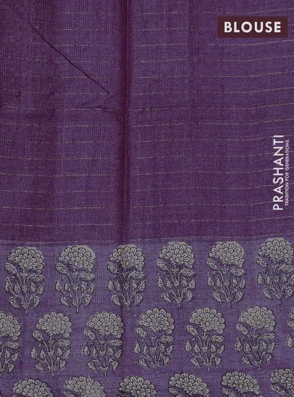 Pure tussar silk saree wine shade with allover zari checked pattern and floral printed butta border