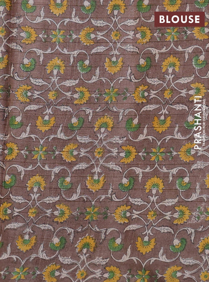 Pure tussar silk saree maroon and brown with allover zari checked pattern and kalamkari printed border