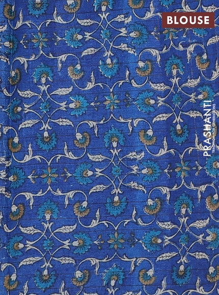 Pure tussar silk saree purple and blue with allover zari checked pattern and kalamkari printed border