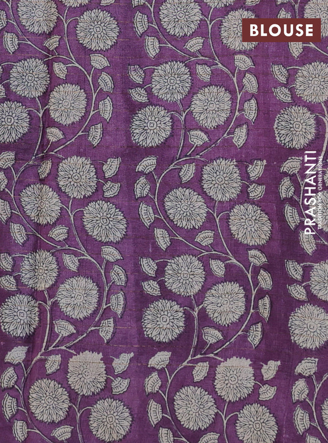 Pure tussar silk saree navy blue and wine shade with allover zari checked pattern and floral printed border