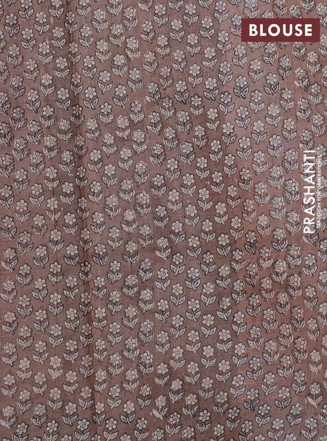 Pure tussar silk saree orange and brown with allover zari checked pattern and floral printed border