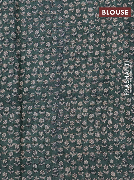 Pure tussar silk saree blue and dark green with allover zari checked pattern and floral printed border