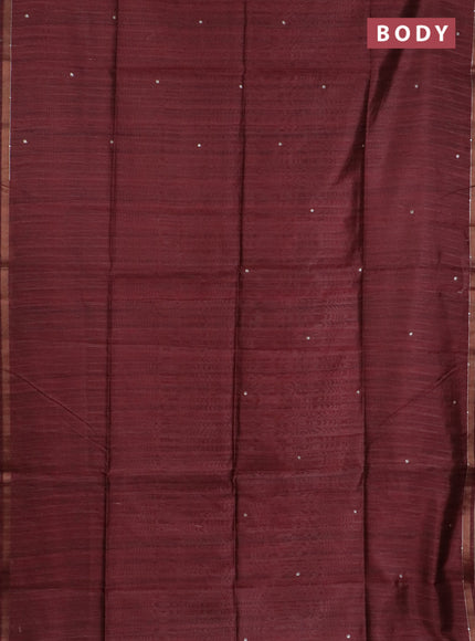 Semi tussar saree maroon and sap green with embroidery buttas and kalamkari prints & pita work pallu