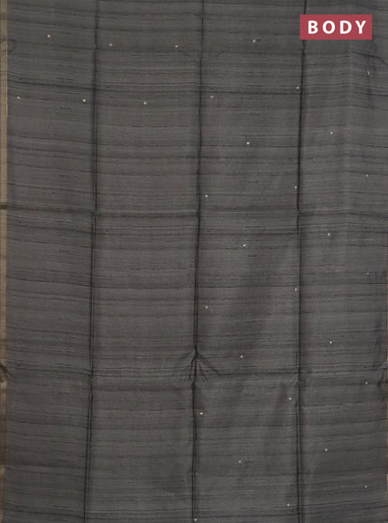 Semi tussar saree grey and cs blue with embroidery buttas and kalamkari prints & pita work pallu