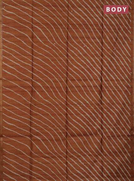 Semi tussar saree rust shade and beige with allover leheriya prints & zari buttas and kalamkari prints & pita work pallu