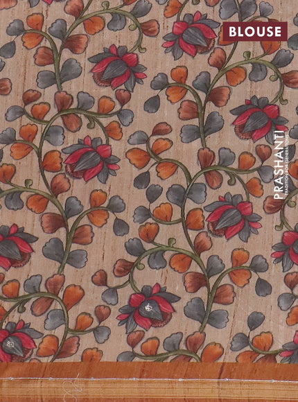 Semi tussar saree rust shade and beige with allover leheriya prints & zari buttas and kalamkari prints & pita work pallu